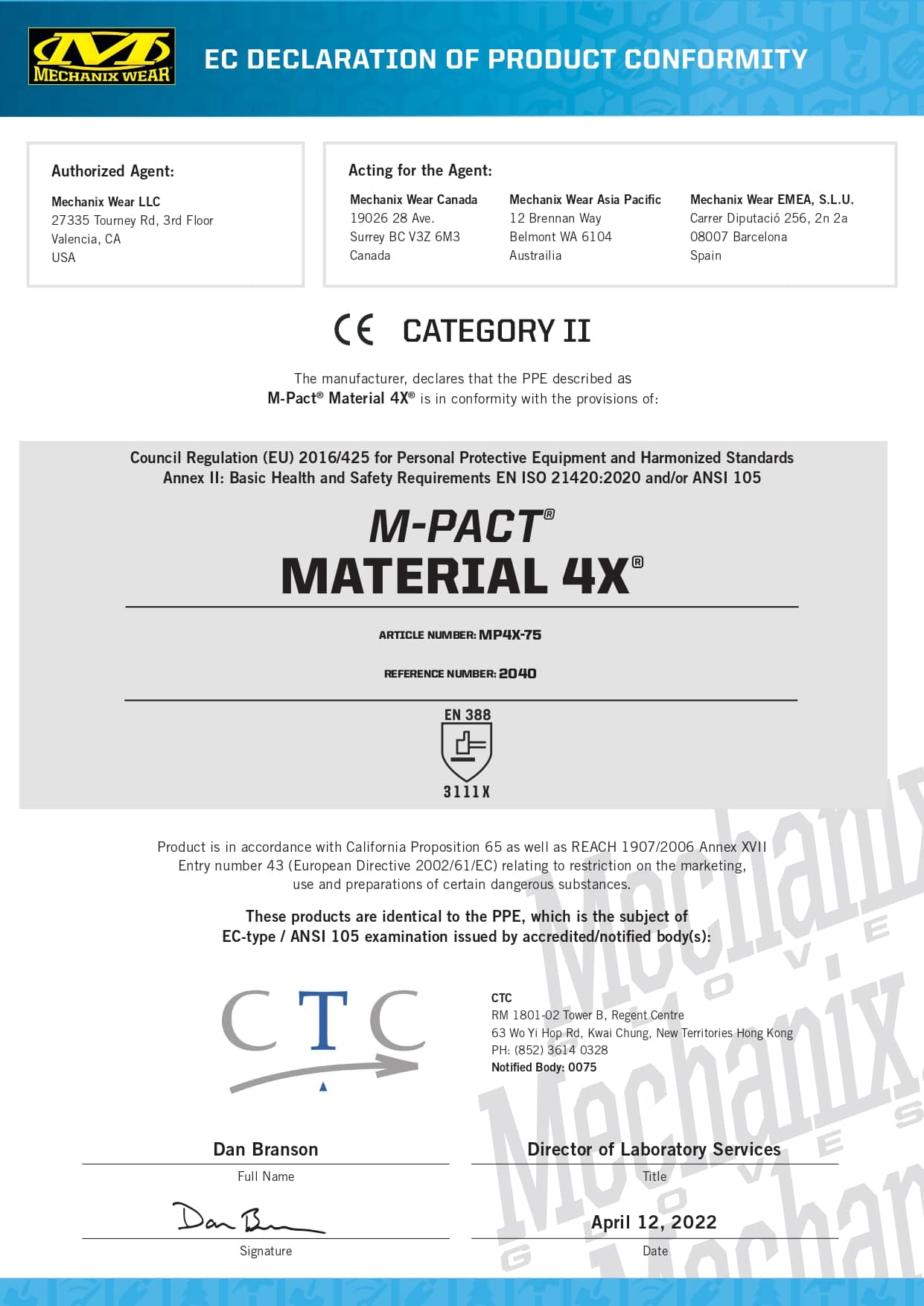 certifikat M-pact material 4x